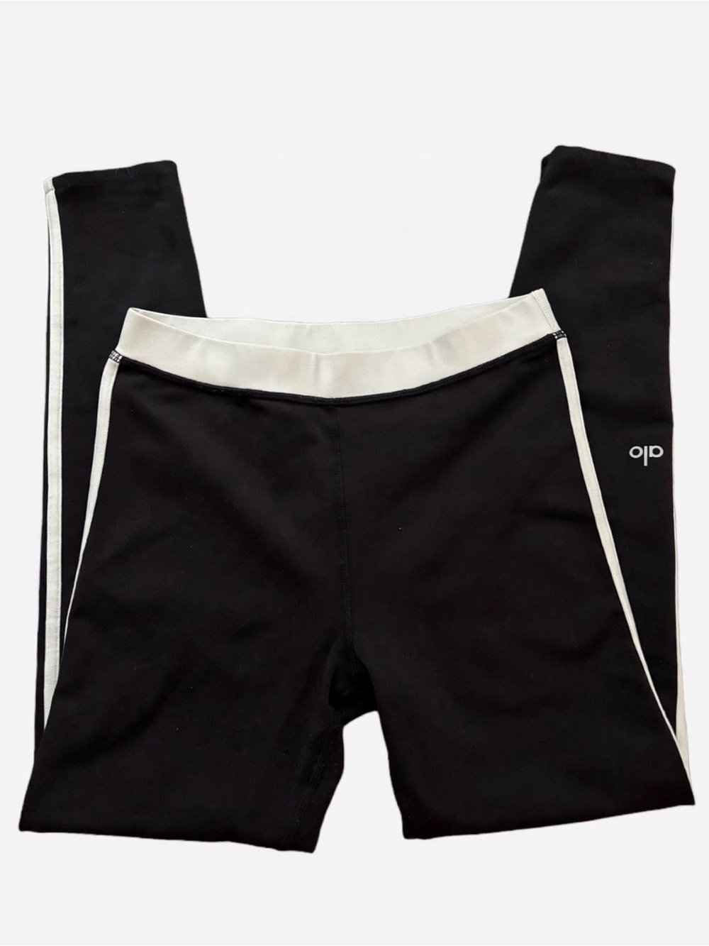Alo Yoga Black High Waist Leggings White Side Stripe Track Legging | Athleisure